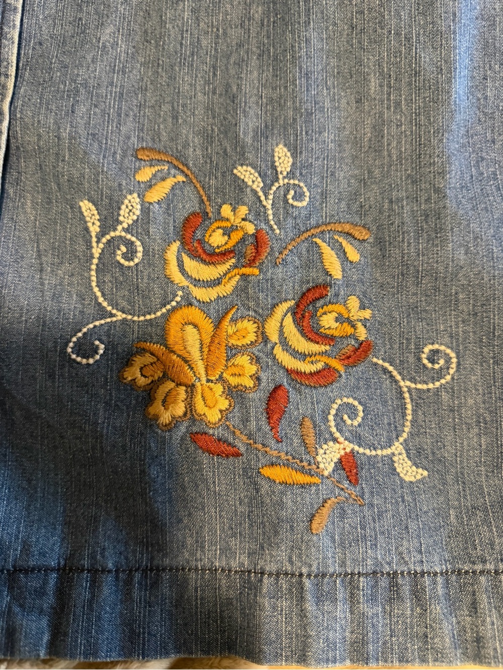 Classic Elements Blue Denim Jacket Floral Embroidery Vintage Cotton size Large - Picture 3 of 7